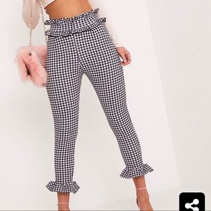 PrettyLittleThing Keren White Gingham Frill Pants